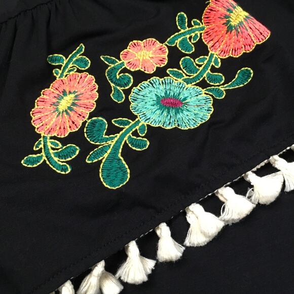 Umgee Top Floral Embroidered Tassel Bohemian Off Shoulder Bell Sleeve Blouse M‎ - Picture 6 of 10